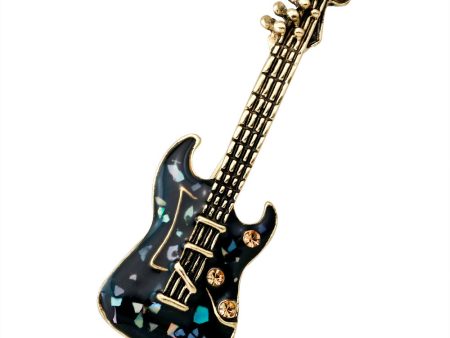 Black & Cubic Zirconia Guitar Brooch Discount