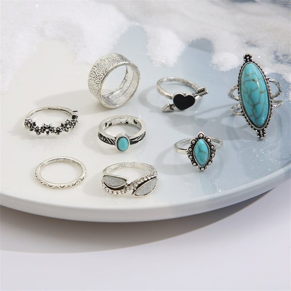 Turquoise & Cubic Zirconia Heart Ring Set For Sale