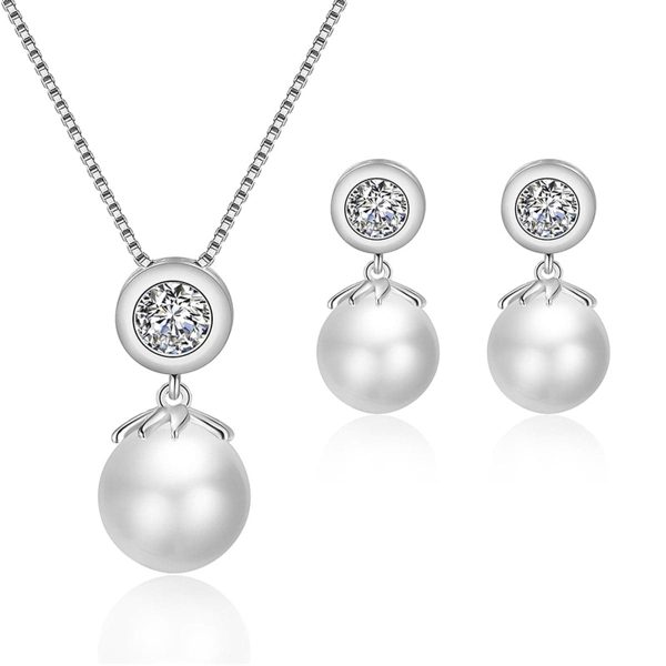 Pearl & Cubic Zirconia Pendant Necklace & Drop Earrings Hot on Sale