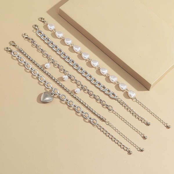 Pearl & Cubic Zirconia Silver-Plated Heart Bracelet Set Online Sale