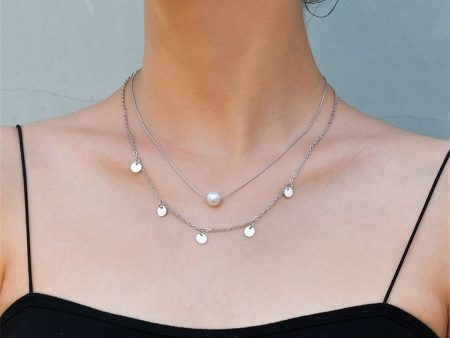 Pearl & Silver-Plated Sequin-Pendant Layered Necklace Fashion