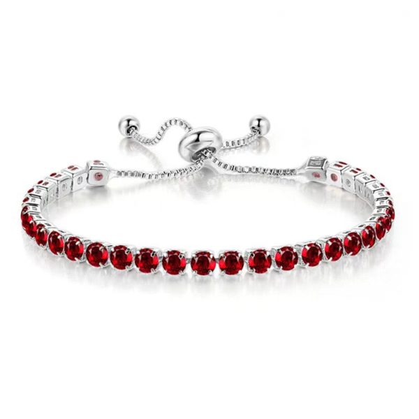 Red Cubic Zirconia & Silver-Plated Adjustable Link Bracelet For Cheap