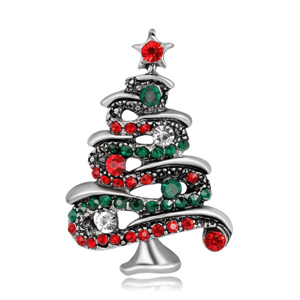 Red Cubic Zirconia & Silver-Plated Christmas Tree Brooch Online Hot Sale