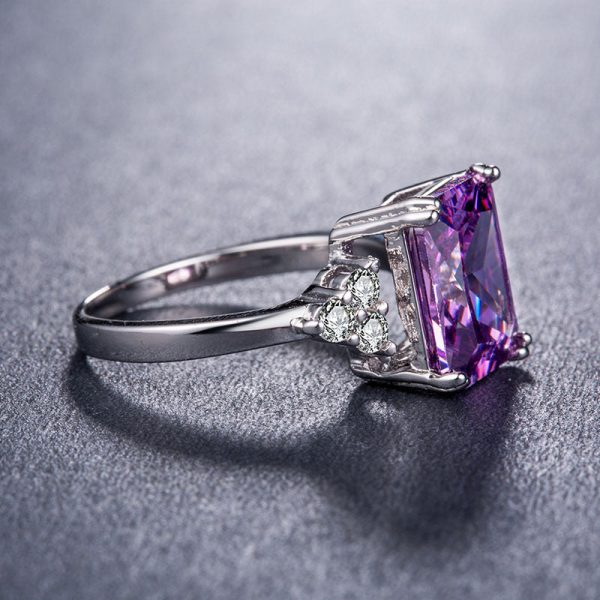 Purple Crystal & Cubic Zirconia Silver-Plated Princess-Cut Ring Supply