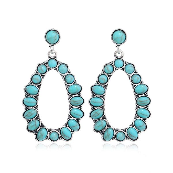 Turquoise & Silver-Plated Open Teardrop Earrings Sale