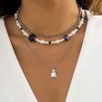 Pearl & Acrylic Silver-Plated Ghost Pendant Necklace Set For Sale