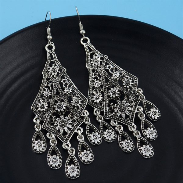 Silver-Plated Engraving Hollow Drop Earrings Cheap