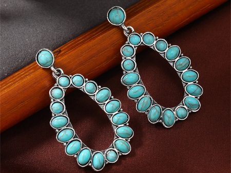 Turquoise & Silver-Plated Open Teardrop Earrings Sale