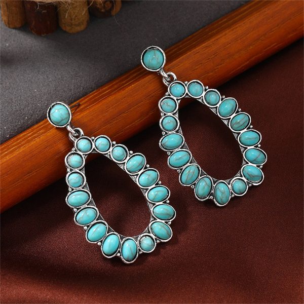 Turquoise & Silver-Plated Open Teardrop Earrings Sale