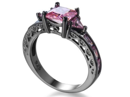 Pink Crystal & Rhodium Plated Prong-Set Ring Fashion