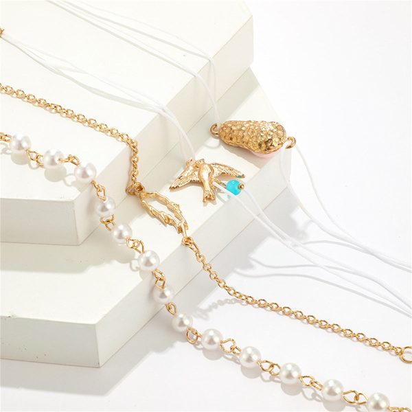 Pearl & Turquoise Bird Charm Anklet Set Online Sale