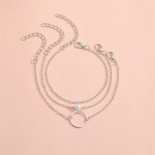 Pearl & Silver-Plated Circle Charm Bracelet Set Sale