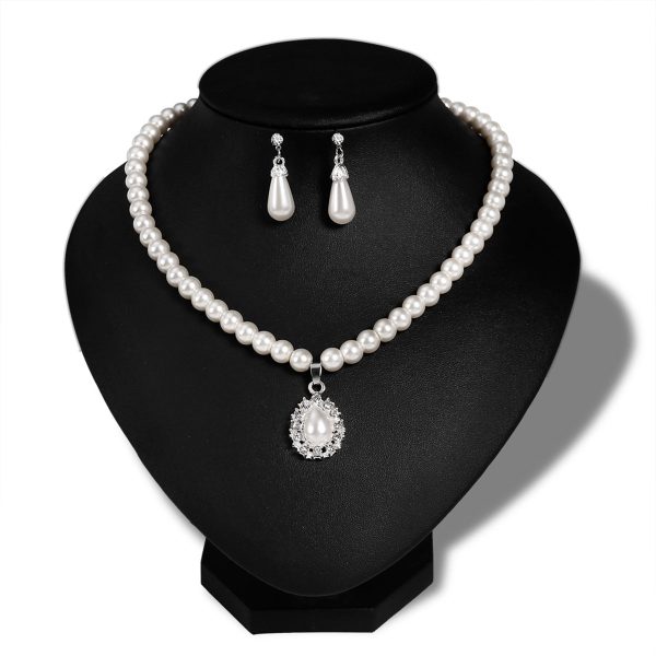 Pearl & Cubic Zirconia Teardrop Pendant Necklace Set Online Sale