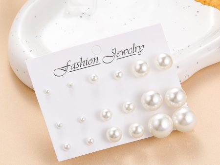 Pearl & Silver-Plated Round Stud Earrings Set on Sale