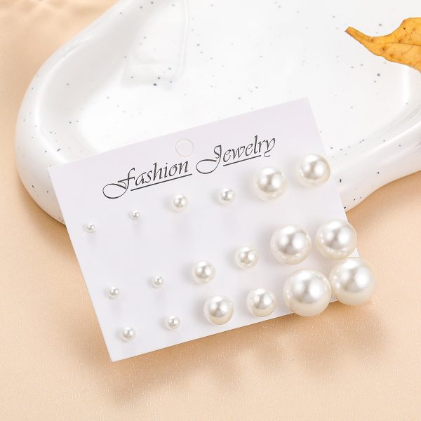 Pearl & Silver-Plated Round Stud Earrings Set on Sale