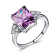 Purple Crystal & Cubic Zirconia Silver-Plated Princess-Cut Ring Supply