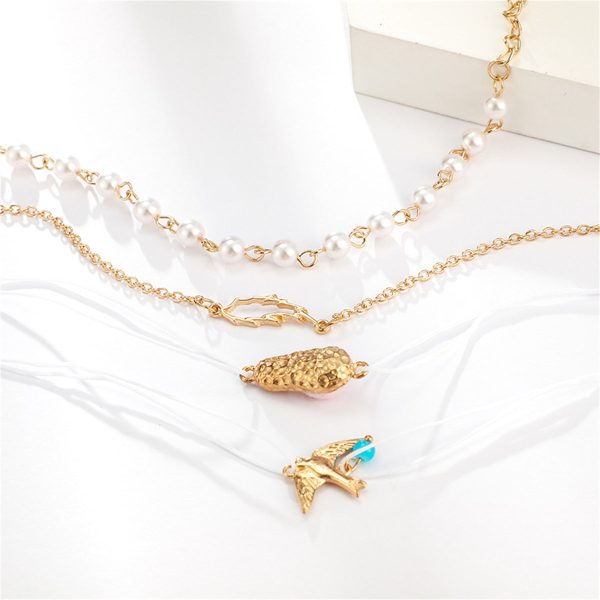 Pearl & Turquoise Bird Charm Anklet Set Online Sale