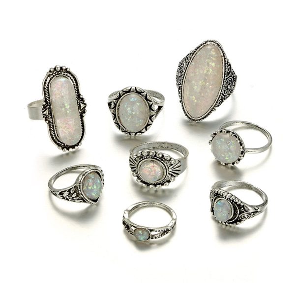 Iridescent & Silver-Plated Long Oval Ring Set Online Hot Sale